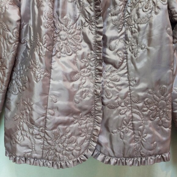 Chico's Taupe Colored Embroidered High Neck Ruffle Collar Classy Jacket S T-368 - Picture 4 of 9